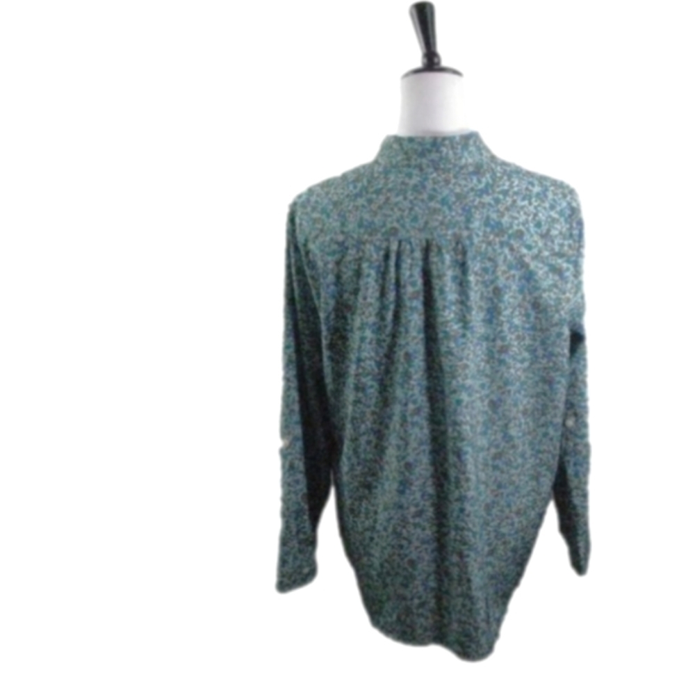 Lands' End Green/Brown Floral Button Front Blouse Size Medium - Picture 2 of 4